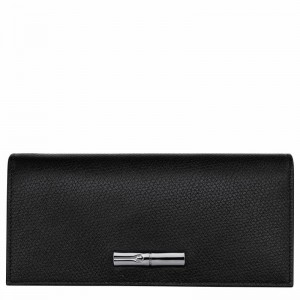 Portfele Longchamp Le Roseau Flap Damskie Czarne Polska | L3044HFP001