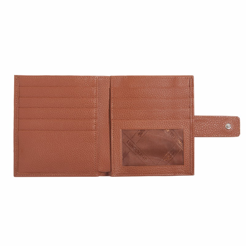 Portfele Longchamp Le FOULONNÉ Compact Damskie Caramel Polska | L4961021121