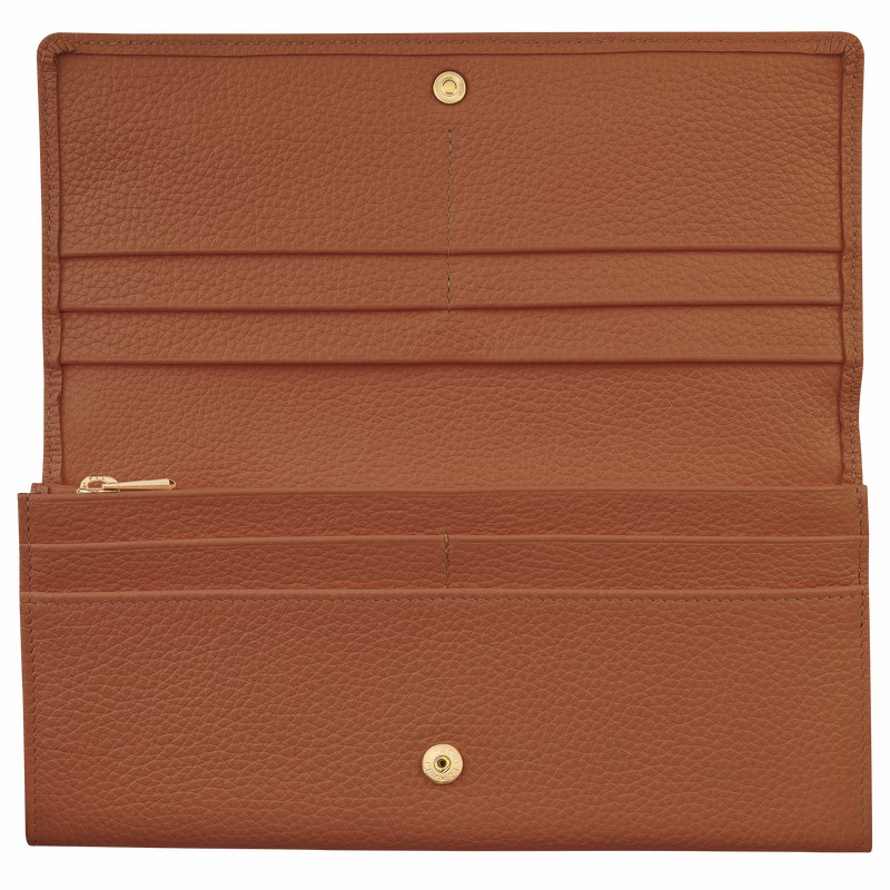 Portfele Longchamp Le FOULONNÉ Continental Damskie Caramel Polska | L3044021121