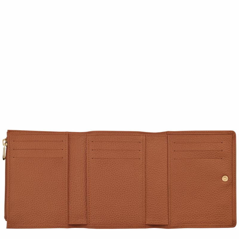 Portfele Longchamp Le FOULONNÉ Damskie Caramel Polska | 30021021121