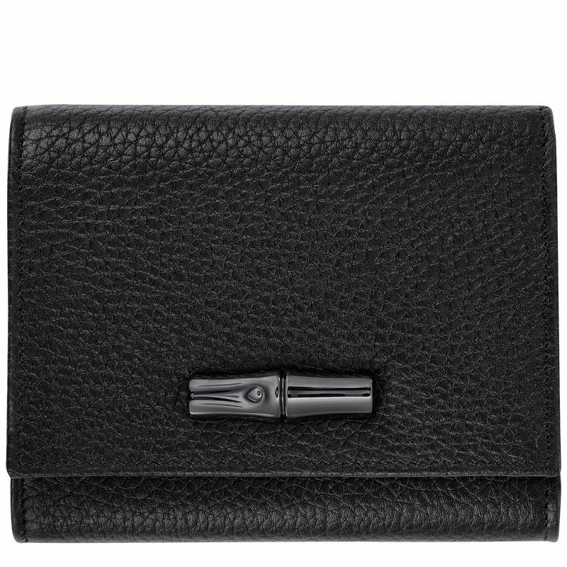 Portfele Longchamp Le Roseau Essential Damskie Czarne Polska | 30021968001