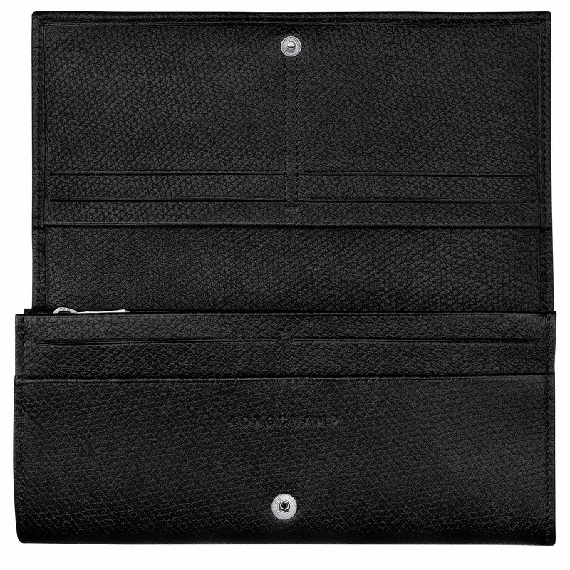 Portfele Longchamp Le Roseau Flap Damskie Czarne Polska | L3044HFP001