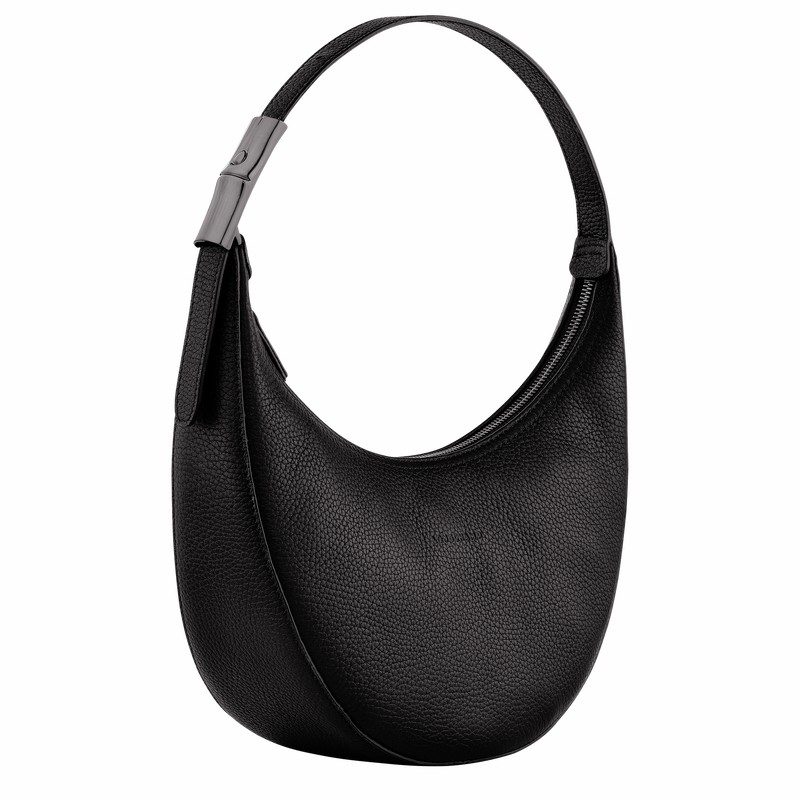 Torba Hobo Longchamp Le Roseau Essential M Damskie Czarne Polska | 10218968001