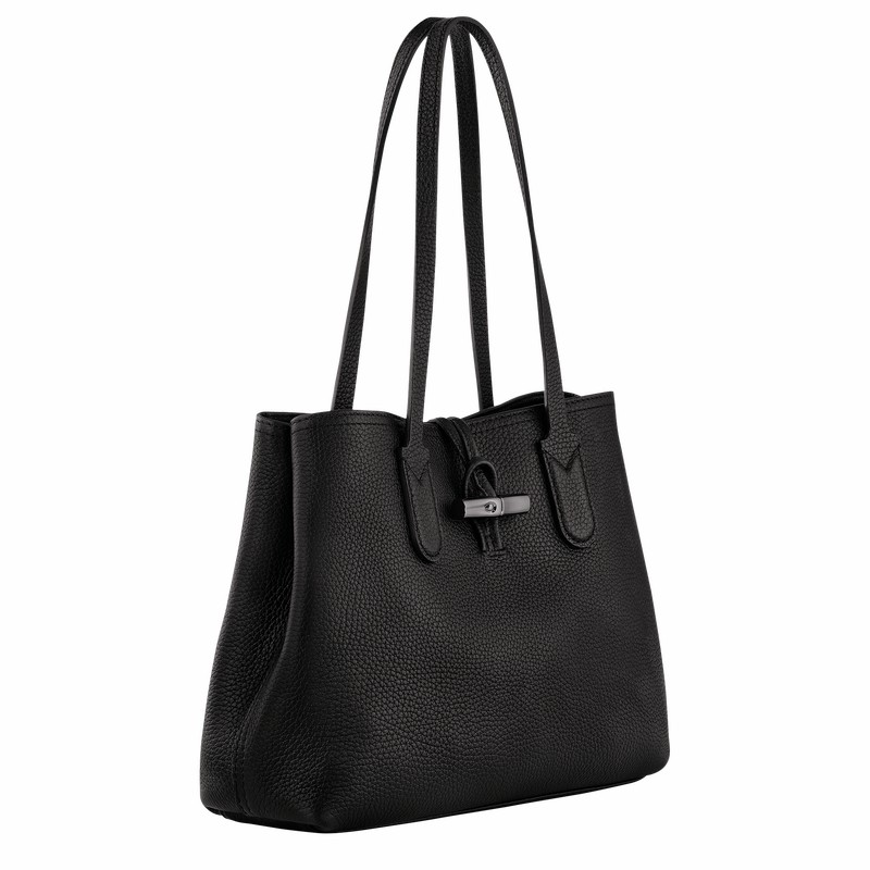 Torby Tote Longchamp Le Roseau Essential M Damskie Czarne Polska | 10183968001